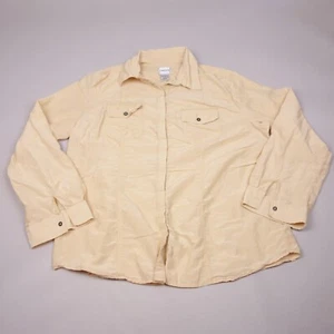 Chicos Button Up Shirt Shirt Womens 2 Yellow Large Roll Tab Pockets - Picture 1 of 9
