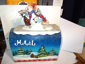 VTG. Christmas Mailbox -Metal Rare Grandeur Noel Decorative Hand Painted SNOWMAN - Picture 1 of 10