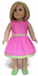 Clothes for 18 inch Dolls Girl - Pink & Green Sleeveless Cotton Dress - Picture 1 of 3