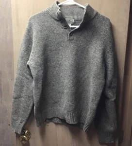 LL Bean Mens Medium Regular Henley 100% Lambs Wool Fisherman Sweater - Picture 1 of 4