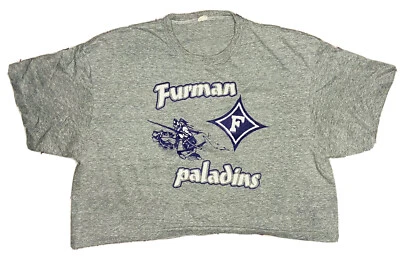 *复古*自行车1980年代Furman University Paladins女式灰色作物衬衫;S — 第 1/4 张图片