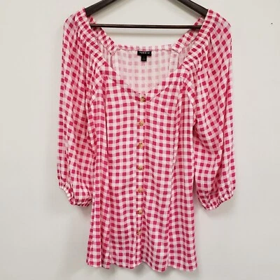 Torrid Womens Gingham 50S Style Babydoll Top Size 1X Pink Peasant Retro Country - Image 1 of 4