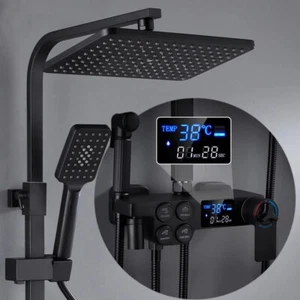 LED Duschsystem mit Thermostat Duscharmatur Duschset Regendusche Kopf Handbrause - Bild 1 von 21