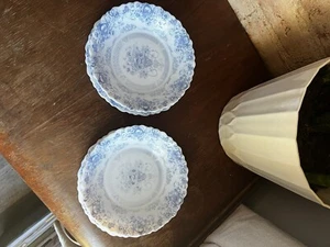 Set Of 2 Arcopal France Honorine Blue Floral Glass Bowls Salad Or Soup And Plate - Picture 1 of 11