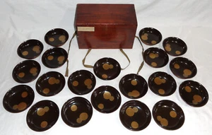 Antique Japanese 20 Bowl Lacquer Ware Spiral Maki-e Set w/ Box Unidentified Mark - Picture 1 of 23