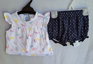 Bulk Lot of Baby Girls' Clothing Size 00 3-6 Months Unicorn Top & Navy Shorts