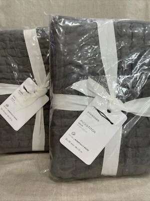 Pottery Barn Pickstitch Acolchado Falsa Estándar Flagstone Gris S/2 Foto 1 de 2