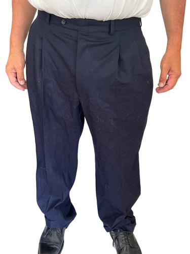 PANTALONE PLISSETTATO VINTAGE BURBERRYS BURBERRY BLU NAVY LANA TINTA UNITA 36