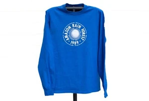 Vtg Hanes T-shirt L Long Sleeve 1989 Amazon Rainforest Single Stitch USA Blue - Picture 1 of 11