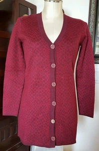NWOT ISAAC MIZRAHI LIVE Cotton Blend Burgundy Animal Print Cardigan Sweater XXS - Picture 1 of 5
