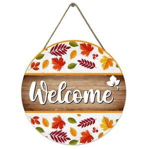 Welcome Fall Maple Leaves Sign for Front Door Decor Autumn Rustic Wood Door H... - Picture 1 of 7