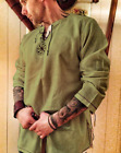 Mens Medieval Vintage Tunic Tops Shirt Viking Lace Up Jumper Costume Blouse Size