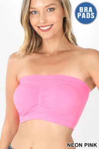 Women's Seamless Tube Top with Removable Bra Pad Strapless Bandeau - Picture 1 of 61