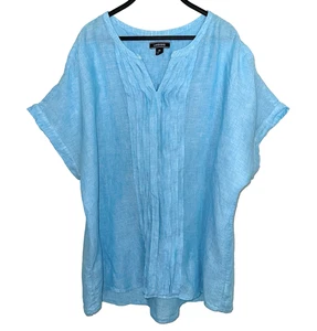 LANDS END Übergröße 2X Pullover Tunika Oberteil 100% Leinen blau Coastal Lagenlook - Bild 1 von 4