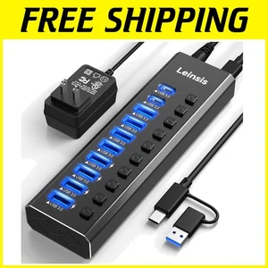 10-Port USB Hub 3.2, 10Gbps Data Transfer, Aluminum Design - Picture 1 of 10