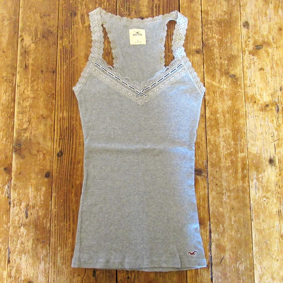 Vintage Hollister Tank Top Large Gray Lace Ribbed Cami Bella Swan Elena Gilbert - Image 1 of 4
