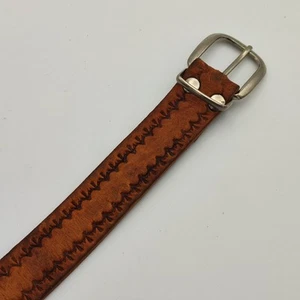 Vintage brauner Leder Western Gürtel mit Schnalle getragen - Bild 1 von 4