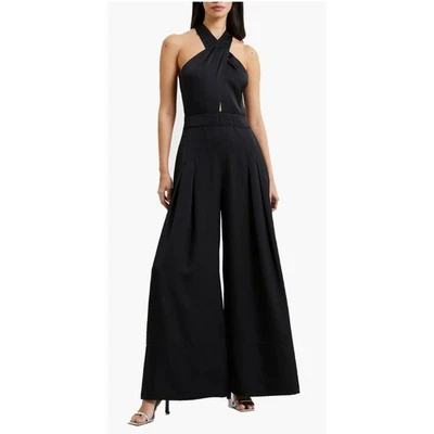 French Connection Harlow Satin Cross Over High Neck Jumpsuit Black Women's 8 NWT - Image 1 of 4
