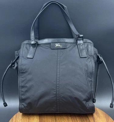 Bolso de Mano Burberry Buckleigh Negro Y2K Nylon Cuero Forro a Cuadros Nova Cuero Foto 1 de 4