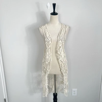 Umgee Crochet Kimono Tunic Sleeveless Boho Duster Festival Hippie Size Small - Image 1 of 4