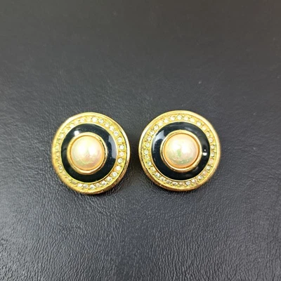 Pendientes Christian Dior Cristales Imitación Perla Esmalte Chapados en Oro Clip Perforado Foto 1 de 4