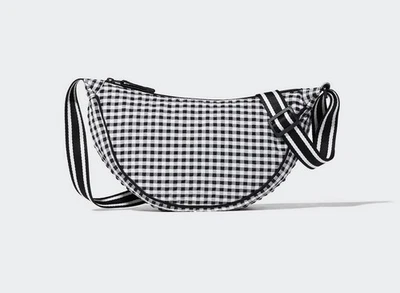Viral Uniqlo Round Mini Shoulder Bag Gingham Check Pattern Black And White