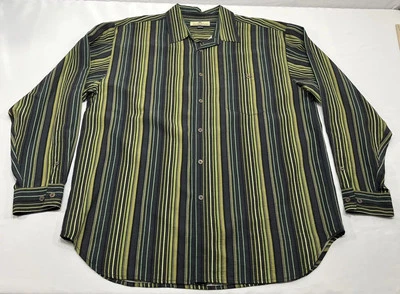 Tommy Bahama Hawaiian Shirt Mens XL Green Black Striped Silk Long Sleeve - Image 1 of 4