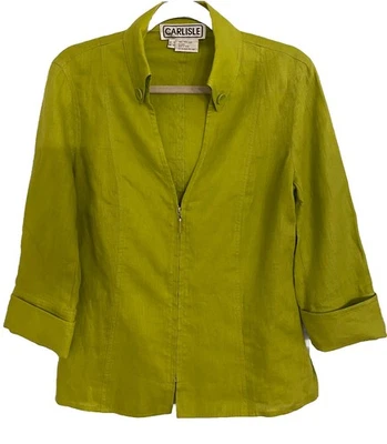 Chaqueta Carlisle 100 % lino para mujer talla 6 verde lima manga 3/4 cremallera cuello en V Foto 1 de 4
