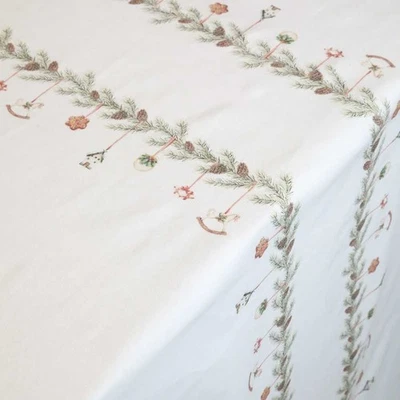 Chic Antique Tablecloth Aix White With Christmas Garland 140x240 CM Cotton - Image 1 of 4