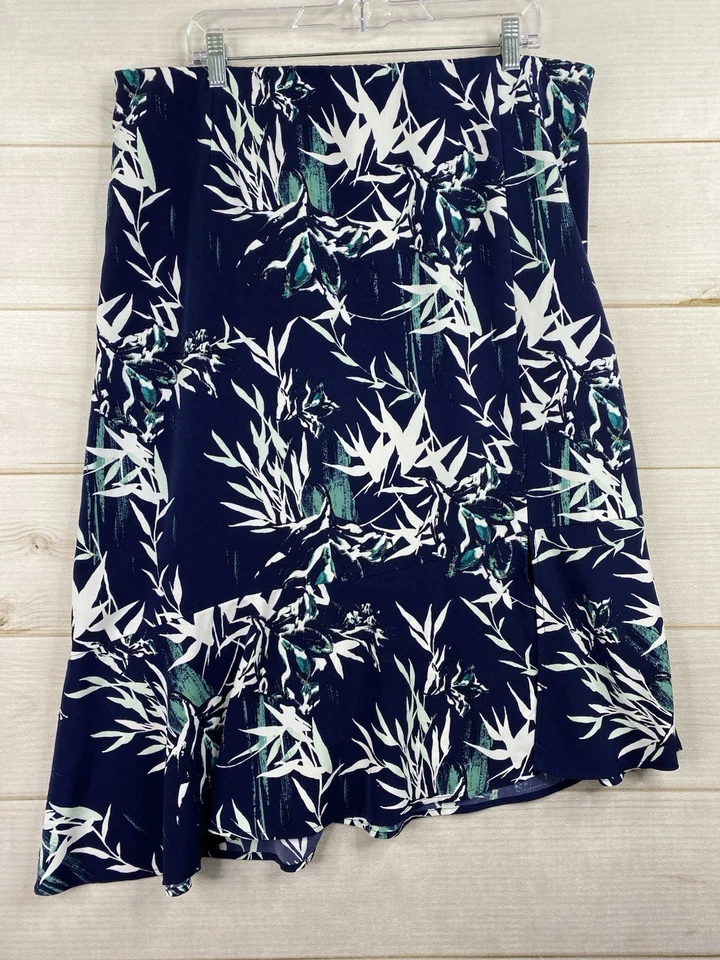 Falda SEJOUR 16W Azul Floral Tropical Asimétrico Volantes Dobladillo Dividido Cremallera Foto 1 de 4