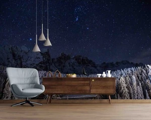 3D Snow Forest Mountain Starry Sky Self-adhesive Removeable Wallpaper Wall Mural - Picture 1 of 8