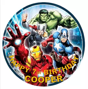 AVENGERS BIRTHDAY Personalised Edible Icing Round Cake Topper Decoration Images - Picture 1 of 1