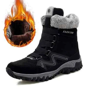 Waterproof Plush Warm Snow Boots Men Women Outdoor Non-slip Leather Hiking Boots - Picture 1 of 22