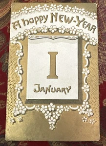 Embossed A Happy New Year Postcard Uncancelled Postal One Cent Franklin - Picture 1 of 4