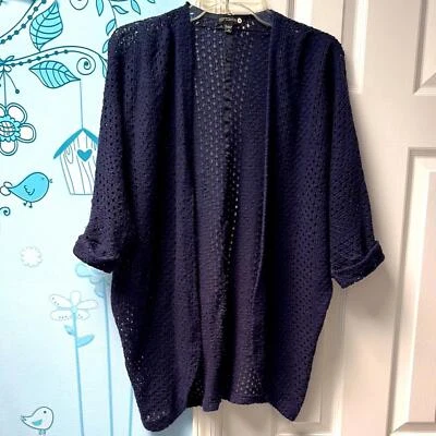 Cardigã feminino de algodão azul marinho frente aberta malha mangas enroladas tamanho pequeno! - Imagem 1 de 4