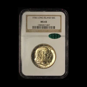 1936 50c Long Island Commem. Silver Half Dollar NGC & CAC MS65 - Free Ship US - Picture 1 of 3