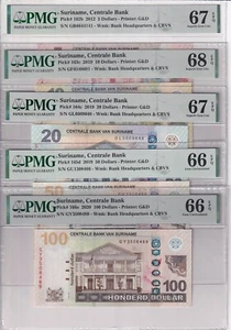 Suriname Set 5; 5 10 20-100 D. 2012-20 P162- 166 Superb Gem UNC PMG 66 67 68 EPQ - Picture 1 of 3