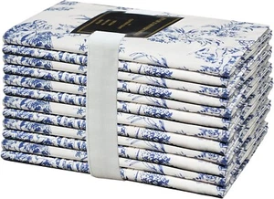 Cotton Cloth Napkins Set of 12 - Absorbent Blue Toile for All Seasons - Picture 1 of 8
