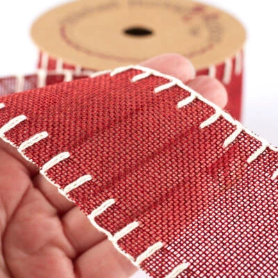 15 Yards of 2-1/2" Wide Dark Red Burlap Stitched Ribbon - Image 1 of 2