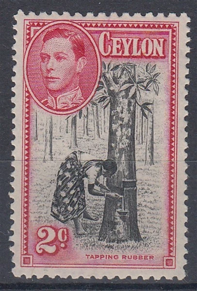CEYLON 1938 KGVI 2c LHM ÁRBOL DE GOMA ROSCADO (ID:765/D28823) Foto 1 de 1