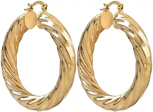 ORECCHINI A CERCHIO GRANDI DONNA DONNA RIEMPITI IN ORO CERCHI CREOLI TORSIONE COPPIA 50 MM - Foto 1 di 7