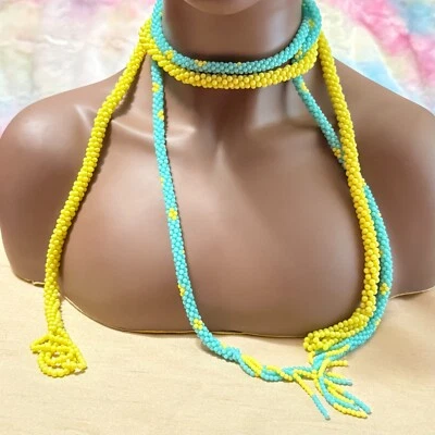 Collares bufanda largos vintage amarillos y verdes aguamarina Lucite con cuentas borla Lariat x2 Foto 1 de 4