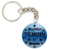 Porte clé badge meilleur témoin du monde fond bleu idée cadeau personnalisé  - Picture 1 of 1