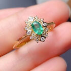 925 Sterling Silver Emerald Gem Crystals Adjustable Gold Ring Womens Girl Gifts