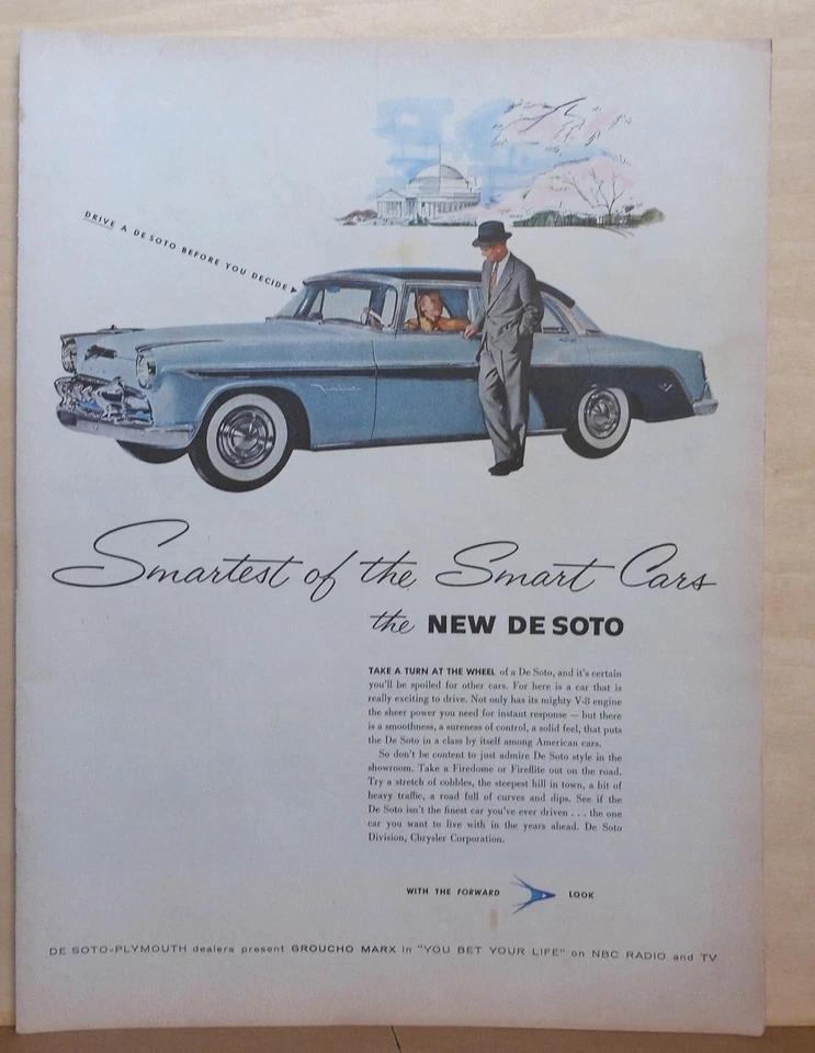 Anuncio de revista 1955 para DeSoto - El más inteligente de los coches inteligentes, Fireflite azul Foto 1 de 1