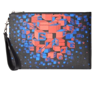 Gucci #628480 GG Supreme Space Macro-GG Zip Top Clutch/Bolsa, Nova com etiquetas - Imagem 1 de 4