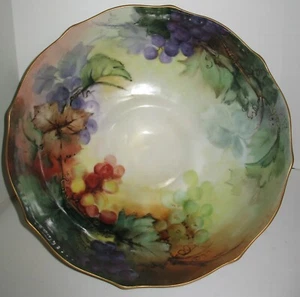 Huge Ant. Marked Elite Limoges Porcelain Hand Painted Grape Design Fruit Bowl - Picture 1 of 13