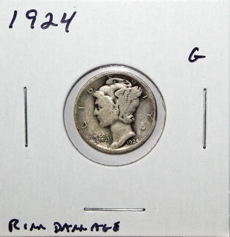 1924 US Mercury Silver Dime G  Good Details Free Shipping Cover