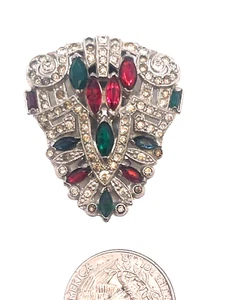 Unsigned "Jeweled" Red, Emerald Green & Blue Art Deco Dress Clip KTF? - Picture 1 of 2