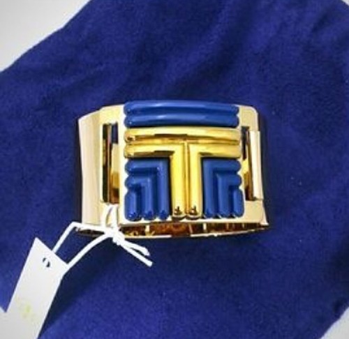 NUOVO bracciale Tory Burch Haily braccialetto blu navy ottone lucido